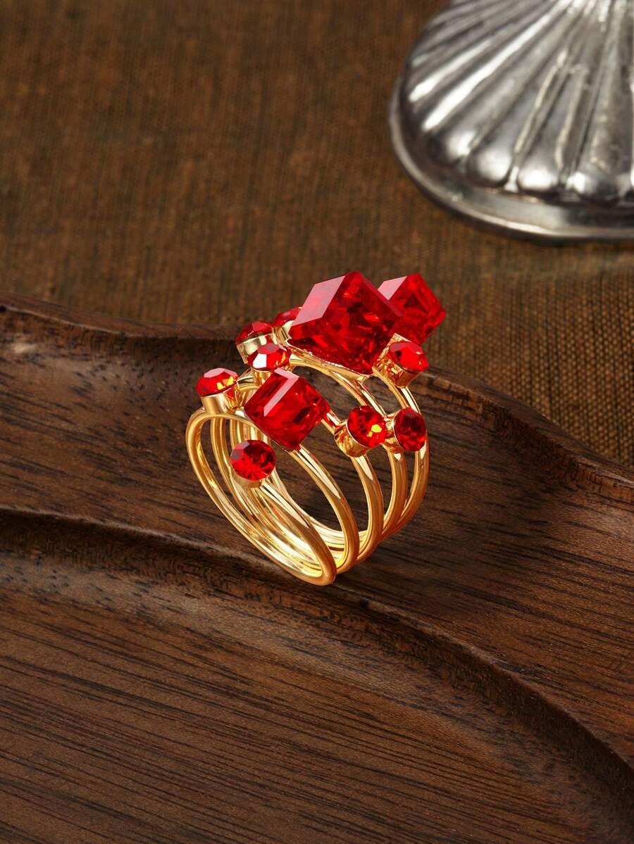 Glisma Rhinestone Decor Wrap Ring - Red - View 1