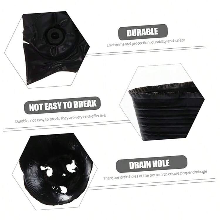 100/300 st. Andningsbara svarta plantkrukor – Slitstarka plastkrukor med dräneringshål för trädgårdsblommor och växter - Svart - Visa 7