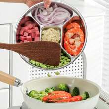 Food Dipping Plate 304 Stainless Steel Kitchen Food Preparation Tray 5 Grid Fall-Resistant Dinner Plate Round Snack Tray Fruit - Multicolor - View 3