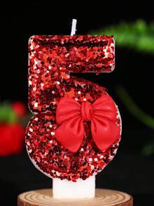 1pc DIY Red Bow Number Birthday Candle, 0-9 Cake Decor Party Accessory - Romantic Party Supplies For Singles Party, Birthday, Graduation Ceremony And Theme Party - Red - View 17