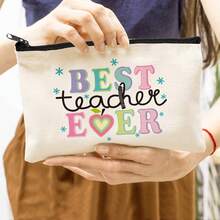 Preppy Style 1/5/10-Pack Canvas Cosmetic Cases For Teachers – Portable Zippered Pouches For Makeup, Stationery, Jewelry Storage – Teacher Life & Survival Kit Printed Designs – Hand-Washable, Multi-Purpose Gift Bags For School, Home – Ideal For Teacher Appreciation, Back To School, Graduation, Thanksgiving, Christmas Gifts Makeup Bag Make Up Bag Makeup Pouch Cosmetic Bag Toiletry Bag Wash Bag Travel Essential Cruise Essentials Vacation Essentials For Men Women - Beige - View 43