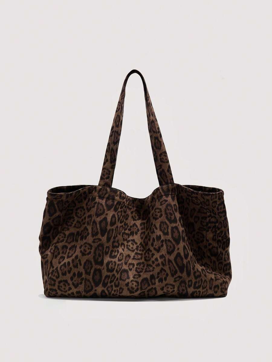 Leopard Print Large Capacity Tote Bag, Women's Fashion Shoulder Bag, Commute & Travel 2-In-1, Handbag, Underarm Bag, Casual Versatile Style - Coffee - View 1