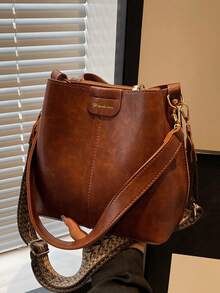 High-End Versatile Bucket Bag, Fashionable Solid Color Shoulder Bag, Retro Niche Design, Women's Shoulder Bag, Suitable For Work, Commuting, Daily Outings, Shopping And Dating - Brown - View 9