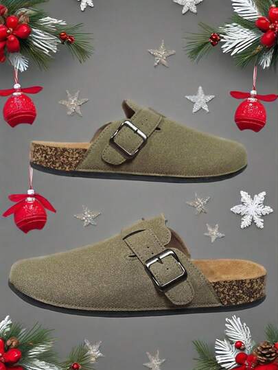 2025 New Women's Slip-On Slippers, Casual Mule Shoes With Adjustable Strap, Soft Cork Cushioned Insole, Suitable For Autumn/Winter Home, Office, Bedroom, Casual Wear, Thanksgiving, Christmas, Valentine's Day, EU Size 36-45