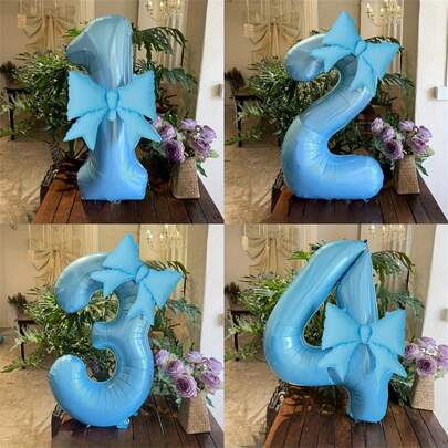 3 Stücke/Set 40-Inch Metallic Blau Digitale Ballon Dekorationen, mit großer Schleife Ballon als Dekoration. Geeignet für Geburtstagsfeiern und Versammlungen, sowie für Familientreffen und verschiedene Festlichkeiten