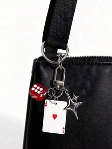 1pc New Creative Mini Playing Card Keychain, Romantic Minimalist Dice Pendant Keyring, Car Key Chain Accessory - Multicolor - View 1