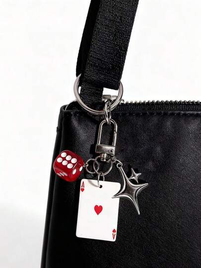 1pc New Creative Mini Playing Card Keychain, Romantic Minimalist Dice Pendant Keyring, Car Key Chain Accessory