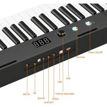 Teclado de piano de 61 teclas, teclado de piano portátil para principiantes, piano para el hogar con teclas de medio peso de tamaño completo, altavoces duales incorporados y pedales, adecuado para principiantes o profesionales - Piano negro + soporte + taburete - Ver 5