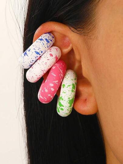 4只夸张个性化彩色多巴胺圆圈C形螺旋镂空大耳夹，时尚耳环，适合女性日常、派对、婚礼、春夏佩戴