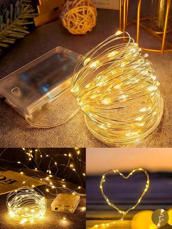 1m/3m/5m Battery Powered LED String Lights, Twinkle Lights For Bedroom, Home, Wedding, Birthday, Christmas Party Decoration