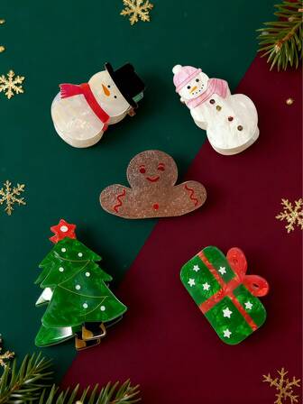 1ชิ้น ตุ๊กตาหิมะคริสต์มาส, ปาร์ตี้ต้นคริสต์มาส & กิ๊บหนีบผมกรงเล็บฉลามอะคริลิคน่ารักบนท้องถนน, เหมาะสำหรับใส่เดินทางทุกฤดู, กิ๊บหนีบผมขนาดกลางน่ารักสำหรับคริสต์มาส กิ๊บหนีบผมหรูหรา เครื่องประดับผมสำหรับฤดูหนาว