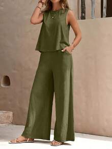 The Fashionable And Casual Women's Outdoor Set Has A Neat And Elegant Appearance, Suitable For Commuting In A Relaxed Atmosphere. - 軍綠色 - 查看 1