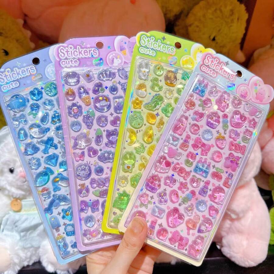 1 pieza Pegatina 3D en relieve, patrones de animales de dibujos animados lindos como pingüino, gato, conejo, dinosaurio, pegatina decorativa DIY adecuada para scrapbook, cuaderno, funda de teléfono, bolsa, etc. - Multicolor - Ver 1