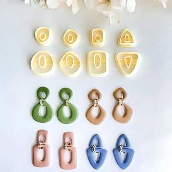 2pcs/8pcs/Set Geometric Link Polymer Clay Cutter Set - Unique Square, Triangle & Circle Shapes, Durable Plastic Cutting Tools For DIY Jewelry Making, Perfect For Creating Linked Clay Earrings, Essential Craft Supplies ﻿