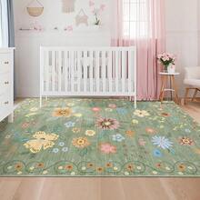 Runner Rug Kitchen Runner Floral Rug Runners For Hallway Bedroom, Soft Ultra-Thin Indoor Low Pile Flower Carpet With Non Slip Backing - 綠色 - 查看 13