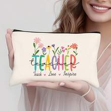 Preppy Style 1/5/10-Pack Canvas Cosmetic Cases For Teachers – Portable Zippered Pouches For Makeup, Stationery, Jewelry Storage – Teacher Life & Survival Kit Printed Designs – Hand-Washable, Multi-Purpose Gift Bags For School, Home – Ideal For Teacher Appreciation, Back To School, Graduation, Thanksgiving, Christmas Gifts Makeup Bag Make Up Bag Makeup Pouch Cosmetic Bag Toiletry Bag Wash Bag Travel Essential Cruise Essentials Vacation Essentials For Men Women - Beige - View 35