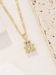 1件优雅心形小熊吊坠锆石项链，14K镀金，精致珠宝礼品，精神饰品，时尚吊坠，魅力十足，镀层持久，工艺精湛，引人注目的吊坠，信仰主题饰品，圣诞小熊，适合送给朋友，日常及节日佩戴，女士皆宜。 - 金黃色 - 查看 3