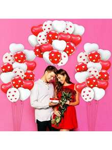 40pcs Red & White Heart Shaped Balloons, 12 Inches/30.48cm, Suitable For Valentine's Day, Wedding, Romantic Decoration, Birthday, Engagement, Graduation Party, Christmas, New Year, Mother's Day, Anniversary Party Decoration, Indoor & Outdoor Decor - Multicolor - View 6