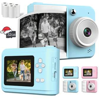 儿童即时打印相机，可爱粉色儿童数码相机，即时打印相机套装，具备自拍和视频功能，USB充电，高品质ABS机身 - 适合3-12岁男孩女孩的理想生日或圣诞礼物，圣诞节最佳礼物，儿童玩具