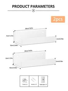 1 Pc Acrylic Storage Rack, Transparent Floating Wall-Mounted Shelf, Display Cabinet, Book Shelf, Suitable For Bedroom, Bathroom, Living Room, Multi-Purpose Storage Display Rack, Bathroom Accessories, Room Decor Bathroom Accessories - White - View 16