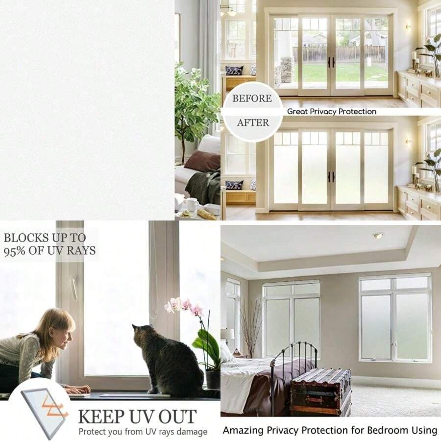 HIDBEA One Way Window Film Sun Block Heat Control Glass Tint Home Interiors Screen Stickers Self Adhesive House Black-Silver 35.4 Inches by 78.7 Inches(Blanco esmerilado 17.3 Inch x 13.1 Feet) - Multicolor - Ver 1