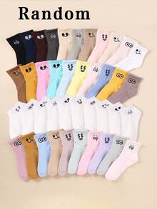 10 Pairs Of Random Children's Socks With Cartoon Prints And Funny Expressions, Breathable Mid Tube Socks