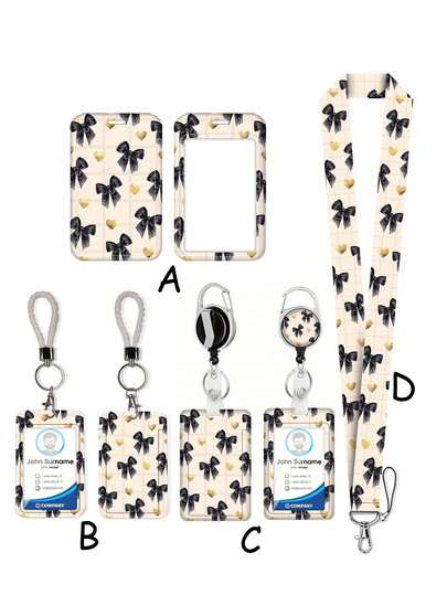 1pc ABS Black Bow Design Fashionable Personalized Key Chain Pendant, Retractable Clip Design Bag Charm, Student ID/Transit Card Holder, Suitable For Gift And Daily Use