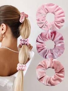 Soft Velvet Texture Large Intestine Hair Ring, Ladies' Bun Fixer, Suitable For Ponytail, Braided Hair And Bun, Durable Solid Color Hairband Ring Autumn And Winter Hair Rope, Gentle And Generous Korean Pink Light Pink Coral Pink Winter Gift For Girlfriend, Friend And Mother Thanksgiving Halloween Christmas Valentine's Day Gift