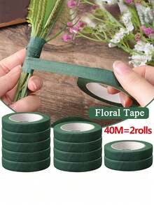 100m/5 Rolls Garden Floral Tape, Green Stem Wrap Tape For Bouquet, Floral Shop DIY Craft Decoration, Suitable For Valentine's Day, Mother's Day, Easter, Halloween, Christmas