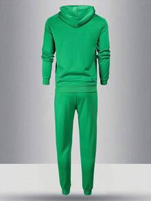 男士轻便连帽衫和运动裤套装，休闲连帽套头衫和抽绳腰裤，适合春秋季节的百搭服装，适合作为送给丈夫/男朋友的礼物，街头服饰，通勤，户外，度假 - 綠色 - 查看 2