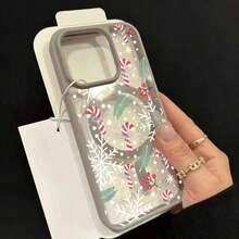 Funda magnética transparente con diseño de copo de nieve y orificio grande para carga inalámbrica. Compatible con phone 17, 16, 15, 14, 13, 12 Pro, 17, 16, 15, 14 Plus, X/XS y S22, S23, S24, S25 Ultra/Plus/FE/+. Acabado mate anticaídas. - Blanco - Ver 8