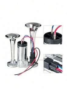 Dual-Tube Integrated Motorcycle Horn, Dual-Tube Integrated Air Horn, 12V/24V Car Horn, Motorcycle & Car Modification Horn, Integrated Dual-Tube Air Pump Horn - Multicolor - View 10