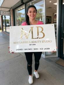 Custom White Wall Sign With Gold And Black Letters, Includes All Installation Accessories (Gold Brackets). Laser Cut Logo Sign, Beauty Salon Sign, 3D Commercial Sign, Business Signage, Custom Laser Cut, Raised 3D Logo Design, Home Decor, Christmas, Christmas Decoration, Christmas Gift - Multicolor - View 4