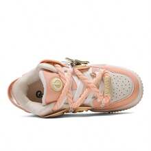 Q-AND  Women's Casual Sneakers, Outdoor Skateboard Shoes, Women's Thick-Soled Skateboard Shoes | Low-Top Shock Absorption, Thick Shoelaces With Waffle Soles | Breathable Casual Sneakers | Fashion Sneakers | Must-Have For Outdoor Street Travel - 粉色 - 查看 7
