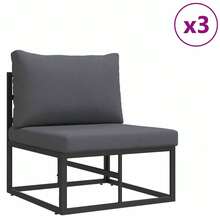 Garden Sofa Set With Cushion Black Aluminium - Black - View 4