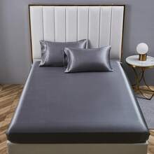 Satin Fitted Sheet 140 X 200 Cm Black Plain Silk Fitted Sheet Microfibre Bed Sheet For Up To 30 Cm Mattress - Satin Dark Grey - View 1