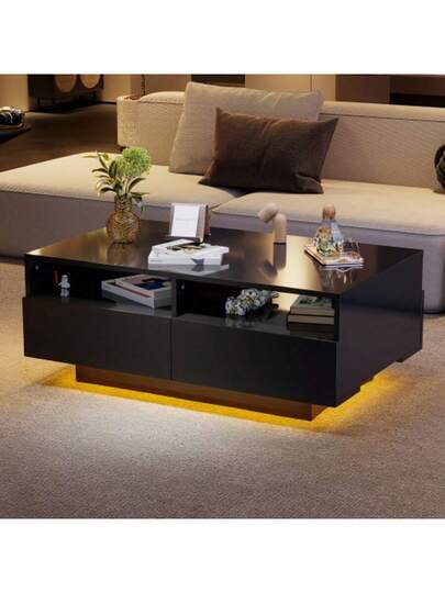 (=WF323712BAA) LED High Gloss Coffee Tafel Drawers, Sofa Table, Living Room Moderne Meubel 16 Lights Bedroom, USB view 4