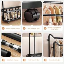Clothes Rack With Storage Basket 100cm Metal Garment Rack With Double Rods Coat Shoes Racks Clothes Rail Stand Multipurpose Hanger Organizer For Home Bedroom Black - Black - View 3