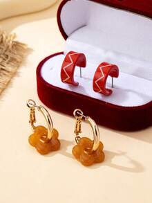 4pcs/Set Casual Resin Earring Set, Suitable For Multiple Occasions Women Earrings