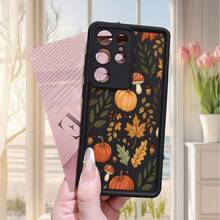 Una funda de teléfono negra con ranuras, creativa y de moda, con diseño de calabaza y hojas, adecuada para Samsung Galaxy S25 Ultra S25 Plus S25 S24 Ultra S24 Plus S24 FE S24 S23 Ultra S23 Plus S23 FE S23 S22 Ultra S22 Plus S22 S21 Ultra S21 Plus S21 S21 FE S20 Ultra S20 Plus S20 S20 FE A55 A54 A53 A52 A34 A25 A14 A135G A134G, perfecta como regalo para familiares y amigos. - Colores mixtos - Ver 7