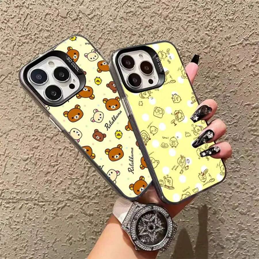 Funda de color plata a prueba de golpes compatible con 17 16 15 14 13 12 11 Pro Max Plus de Comic R-Rilakkuma, funda protectora para celular, diseño animado, carcasa exclusiva mate y resistente, cubierta dura compatible con iPhone, moda juvenil - Z1 - Ver 1