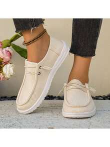 Women's Casual Simple Sports Shoes, Comfortable Non-Slip Lace-Up Soft-Soled Sports Shoes, Suitable For Women's Outdoor Activities, Low-Top Comfortable College Style Shoes, Slip-On Outdoor Sports Shoes, Multi-Color And Multi-Use All-Season Shoes - 米色 - 查看 4
