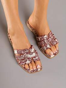 Sandali piatti con lacci stile boho per donne, casual per l'estate e i viaggi in spiaggia - Rosso - Visualizzare 1