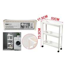 Estante de almacenamiento de tres niveles, largo, para cocina, móvil, ahorra espacio, construcción estable, fácil de montar, apto para baño, inodoro, cocina, habitación, balcón, etc. (Blanco, 53 x 17,5 x 73,3 cm) - Colores mixtos - Ver 6