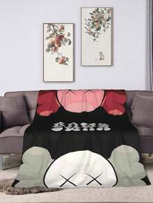 Kawss Kawaii Kaw Blanket  Cartoon Printed Flannel Blanket - Ultra Soft Anime Themed Gift For Birthday & Christmas Celebrations Boy And Girl - màu đen - Xem 5