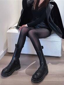 1pc Plus Size Shiny Leggings 20D (XS-5XL) - Black High Gloss Tights, Slimming And Lifting, And Versatile - màu đen - Xem 6