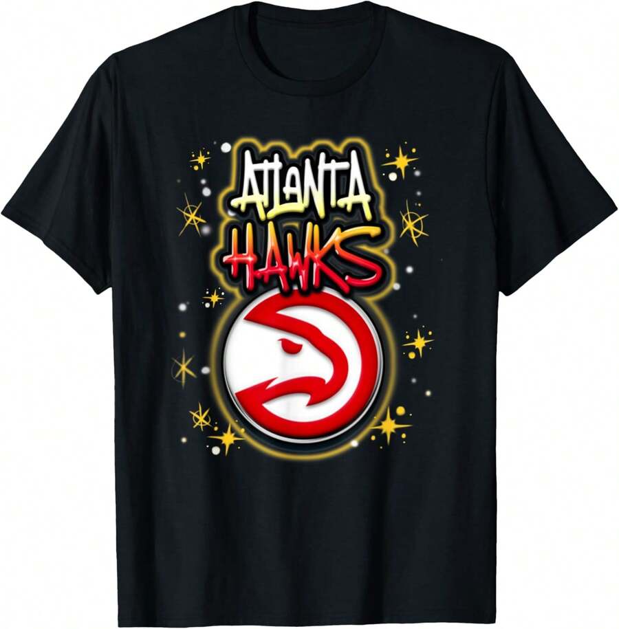 Atlanta Hawks Airbrush Logo T-Shirt - 黑色 - 查看 1