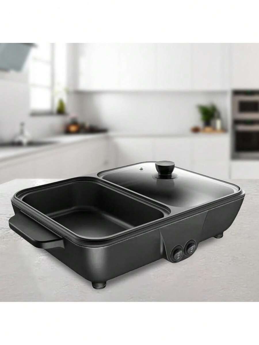 Electric Pot With Adjustable Temperature Grill, Non-Stick Inner Pot, Smokeless Cooking, Perfect For Gatherings With Friends At Home Or In The Student Residence. - Black - View 1