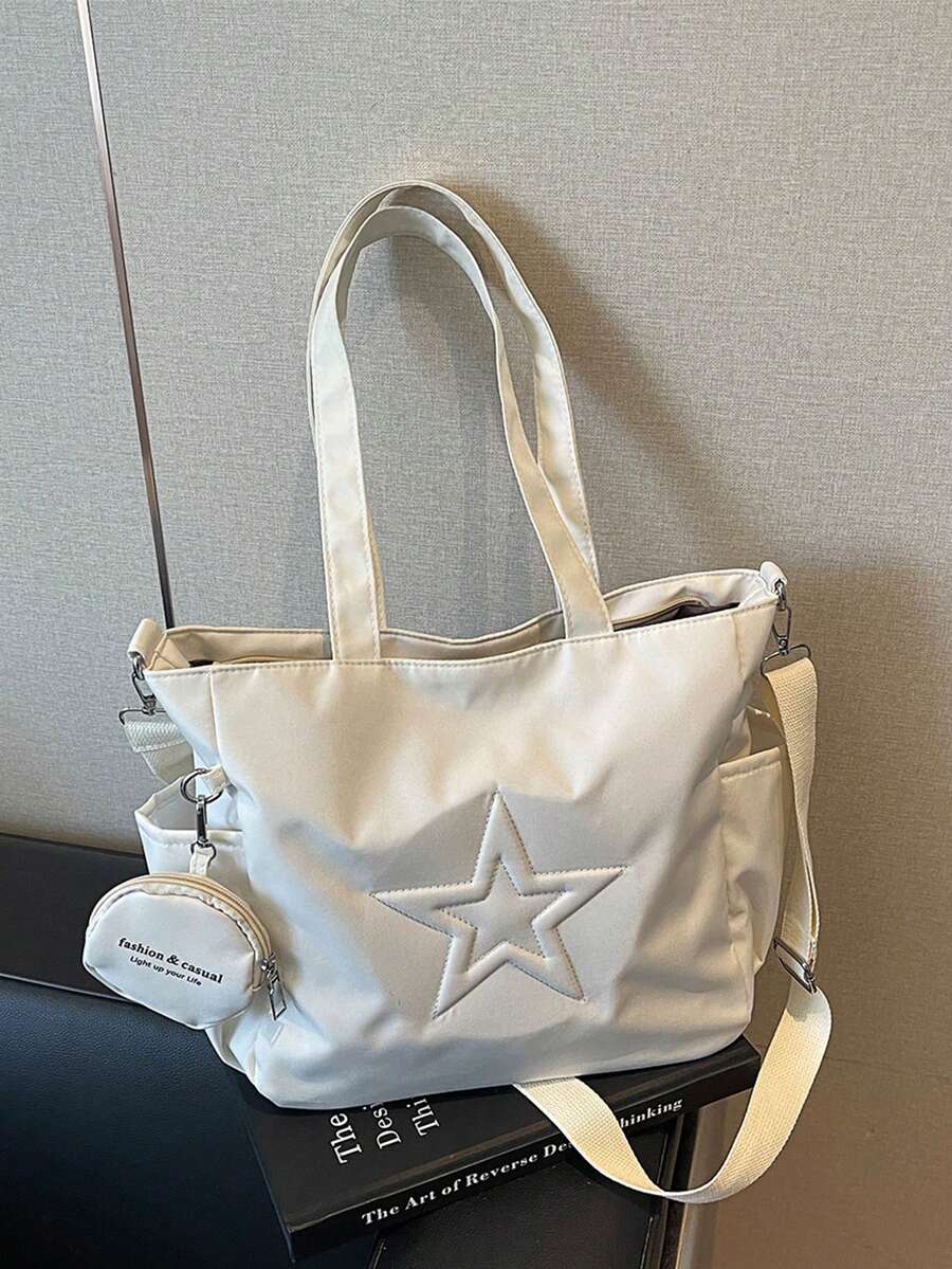 New Fashion Casual Canvas Material Star Pattern Multi-Pocket Women Tote Bag With Coin Purse