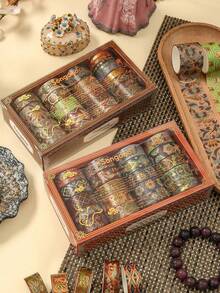 20 Rolls/Box Dunhuang Pattern Vintage Washi Tape Set, Various Gold Foil Pattern Creative Design Masking Tapes, Used For Scrapbook Decoration, DIY Journals And Art Decoration, A Gift For Friends